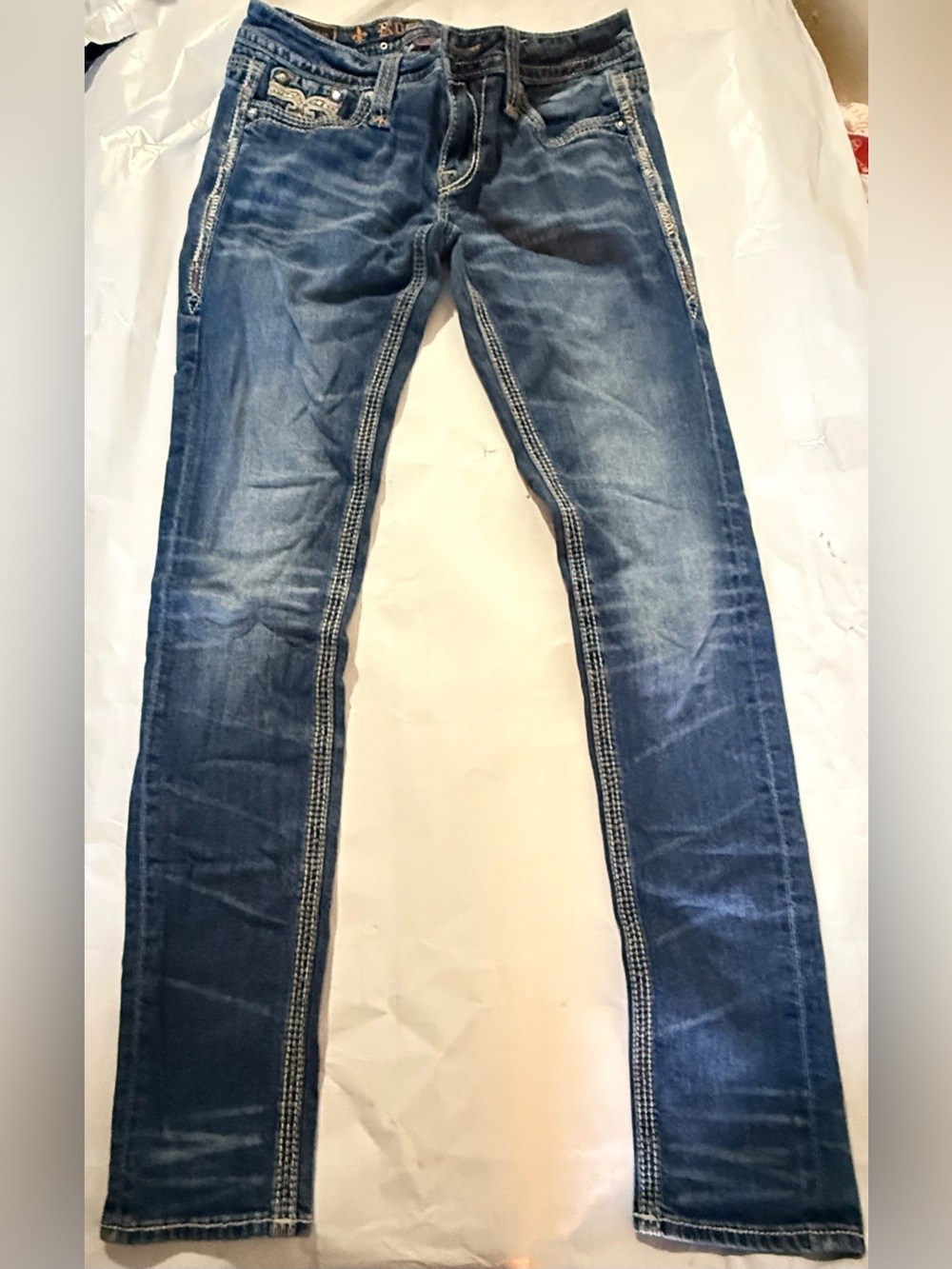 Rock Revival Women’s Skinny Jeans in Faded Blue 28x31